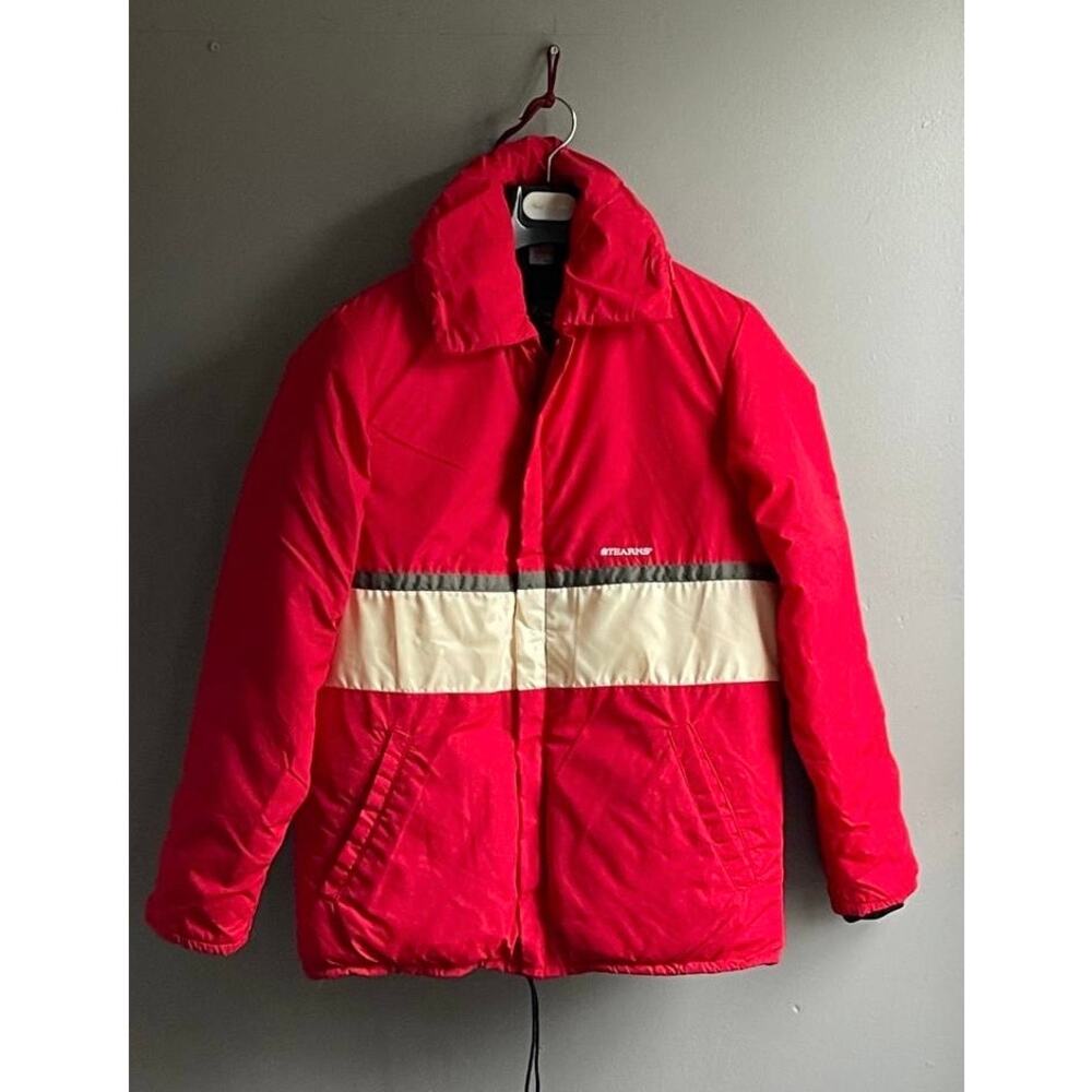 Vintage Stearns Flotation PFD III Red Full Zip Coat Jacket‎ Adult Sz S USA Hood